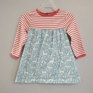 Baby Boden Long Sleeve Red White Blue Striped Woodland Animal Dress 12/18 Months